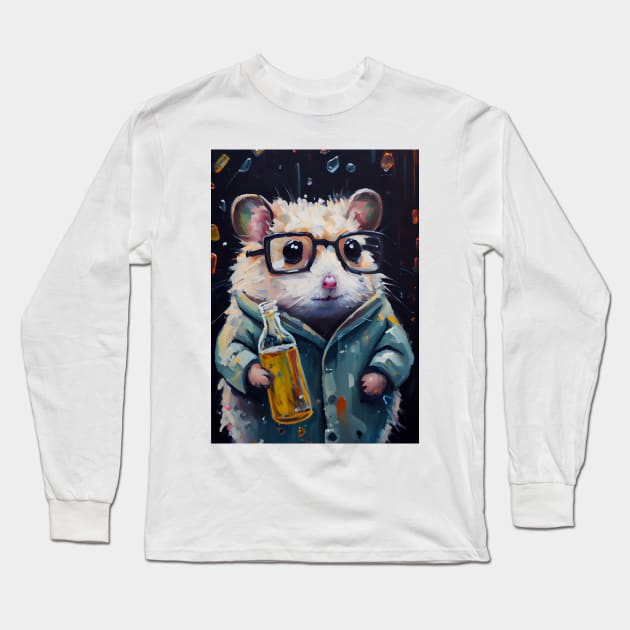 Lab Rats - impasto oil painting.  Hamster with a bottle Long Sleeve T-Shirt by simonrudd